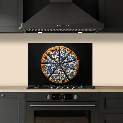 Pizza - Eten - Delftsblauw keuken achterwand spatscherm klein -sfeer1