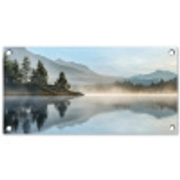 Meer - Mist - Bergen - Landschap tuinposter los doek klein -3d