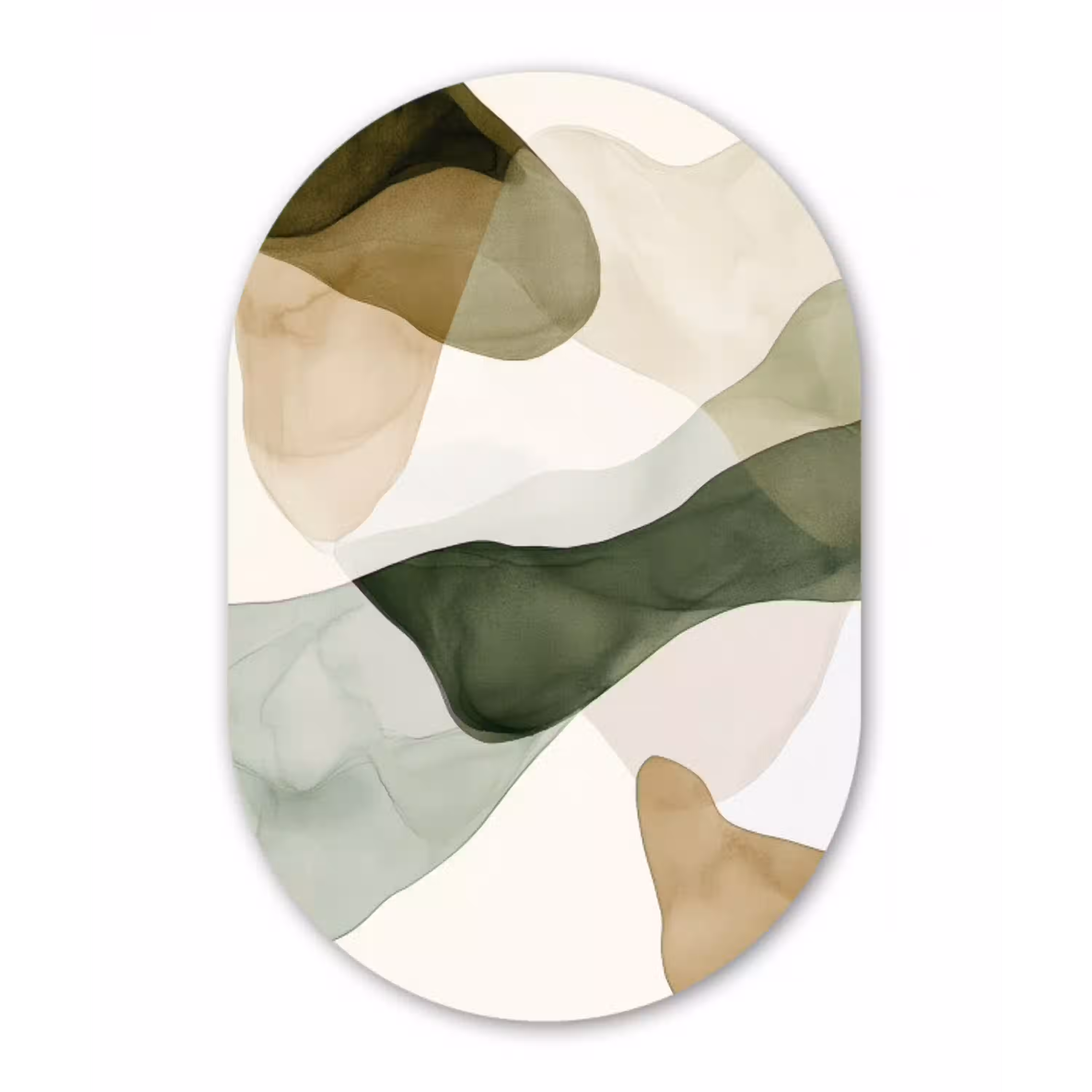 Japandi - Abstract - Groen Wandcirkel Ovaal Aluminium middel -3d