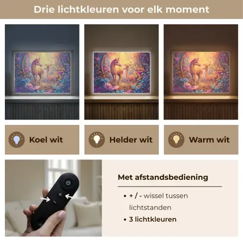 Paard - Hert - Sprookjesbos - Paars Light Box met batterij (Wandlamp kind) middel -USP_lichtkleurNL