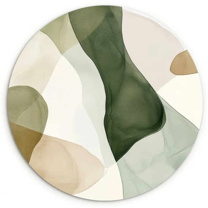 Japandi - Abstract - Groen Wandcirkel kunststof plaat 5mm dik klein -3d