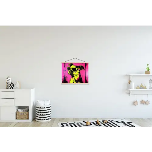 Hond - Zonnebril - Roze - Art textielposter latten blank klein -kinderkamer
