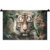 Tijger - Vlinders - Dieren - Jungle - Bloemen Wandkleed katoen klein -zz3d