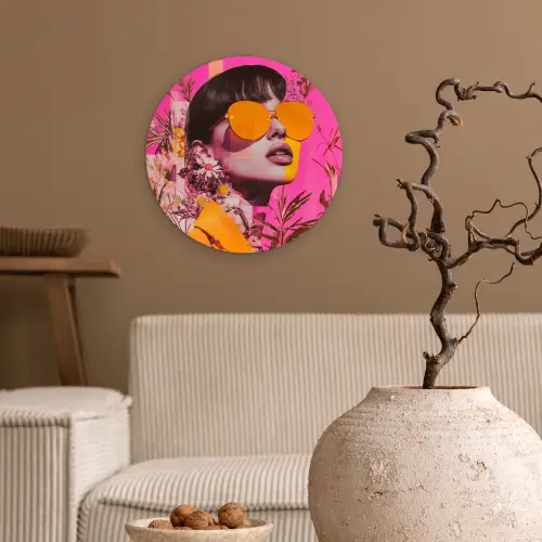 Zonnebril - Oranje - Vrouw - Planten Wandcirkel plexiglas klein -sfeer1