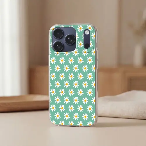 Madeliefjes - Patroon - Groen - Bloemen Telefoonhoesje iPhone 17 Pro klein -sfeer2