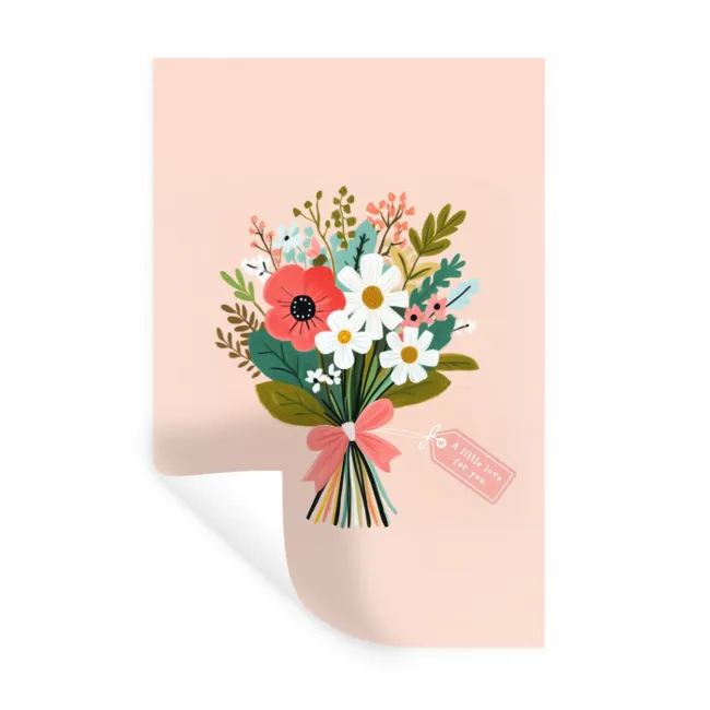 Boeket - Strikje - Kaartje - Quote Muursticker klein -3d