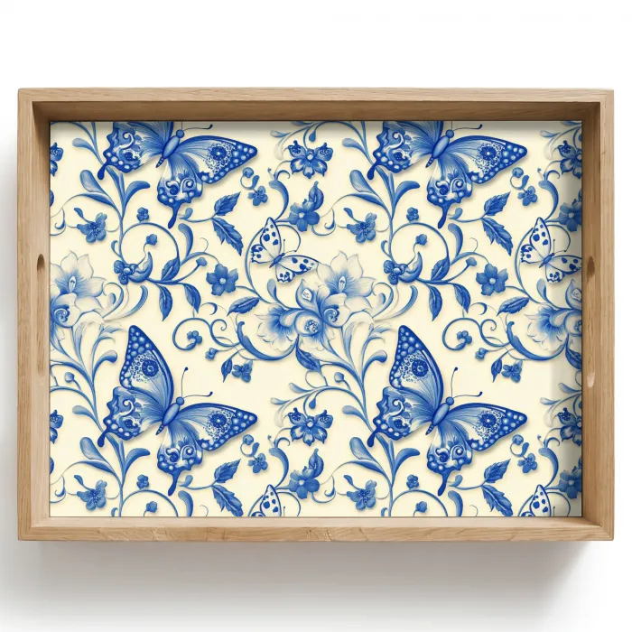 Vlinders - Bloemen - Blauw - Botanisch Dienblad Rechthoek middel 911 -z3d_shopping