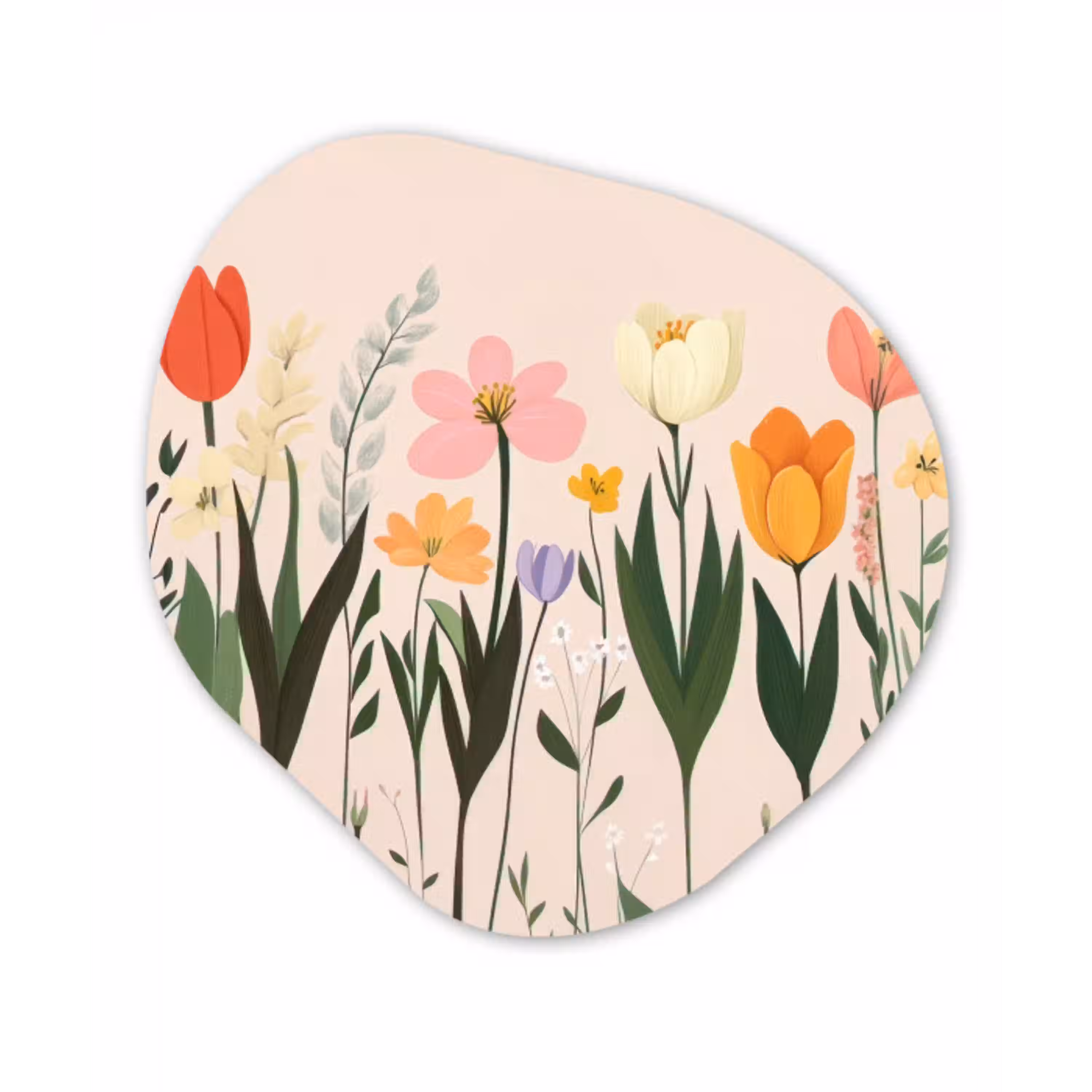Pasteltinten - Bloemen - Illustratie Wandcirkel Organisch Aluminium middel -3d