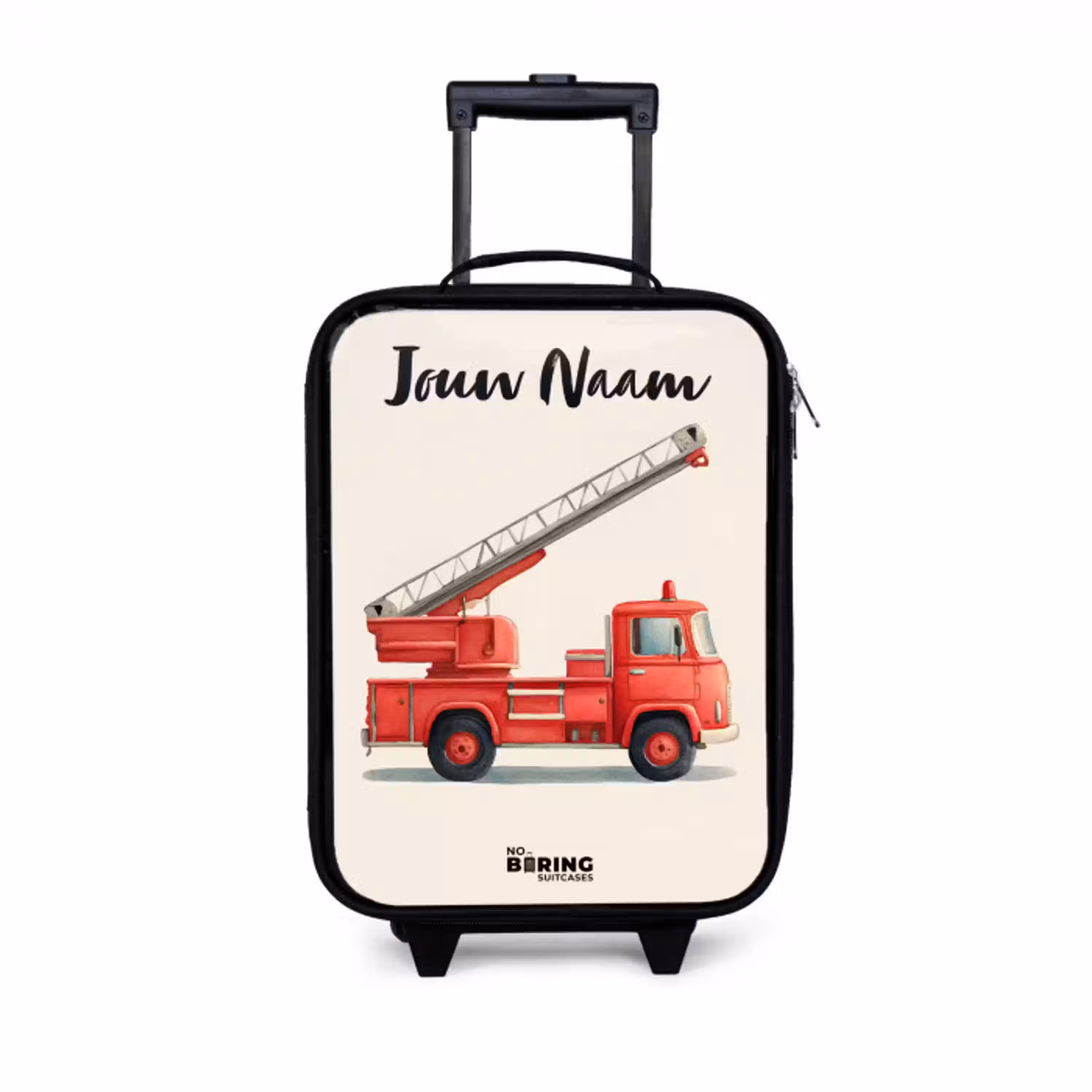 Brandweerwagen - Getekend - Rood Kinderkoffer - Zwart klein -3d