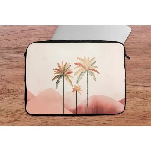 Palmbomen - Heuvels - Minimalistisch - Zachtroze laptophoes neopreen klein -tafel