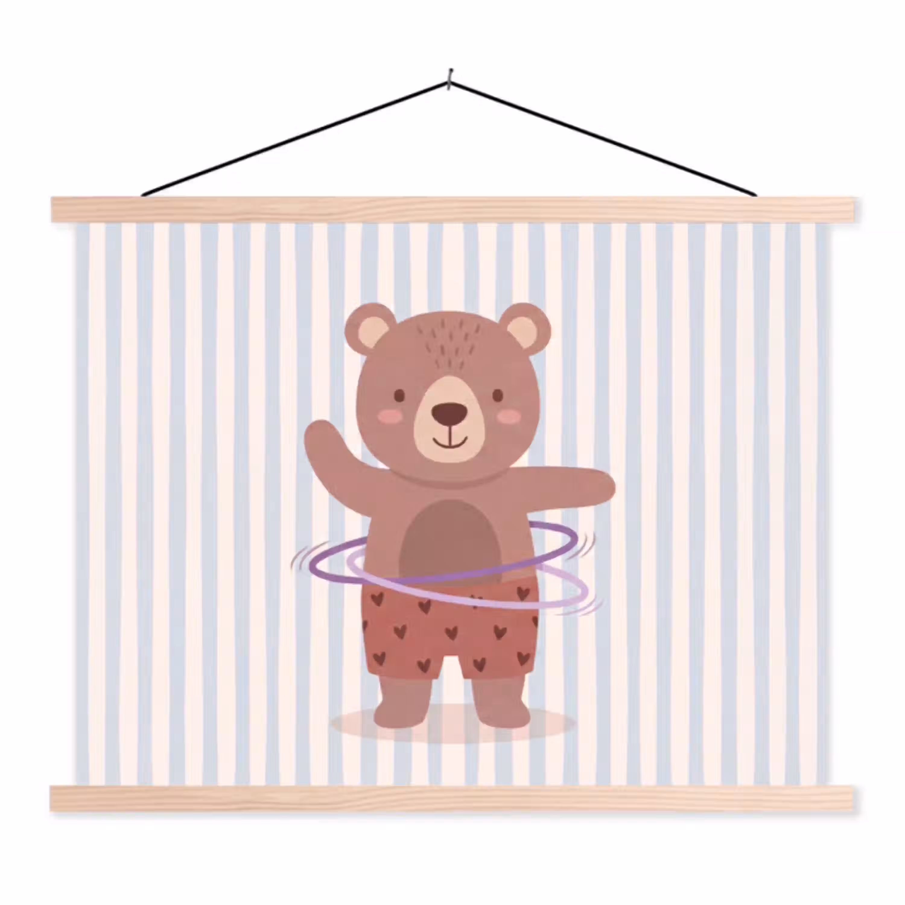 Beer - Hoepel - Kinderkamer - Illustratie - Bruin textielposter latten blank klein -3d