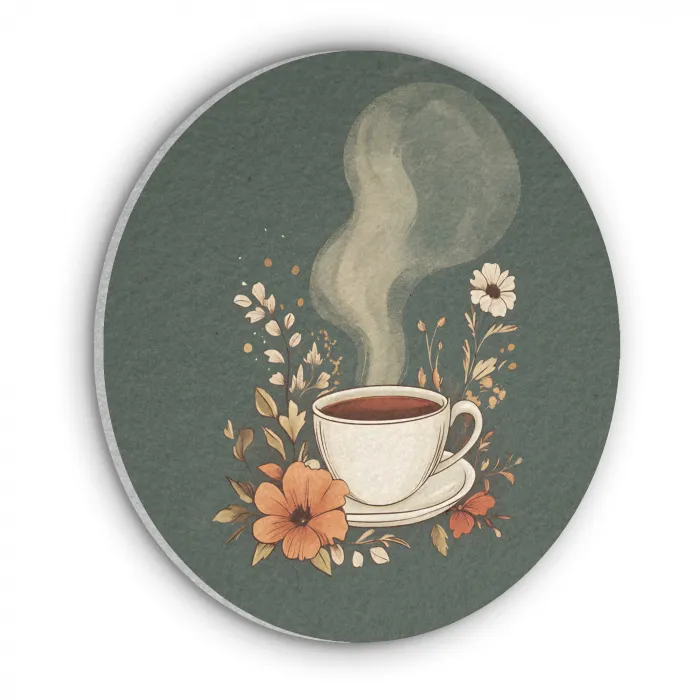 Kop - Bloemen - Groen - Koffie Akoestische PET Vilt - Rond klein -3d