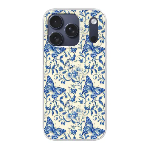 Vlinders - Bloemen - Blauw - Botanisch Telefoonhoesje iPhone 17 Pro klein 878 -3d