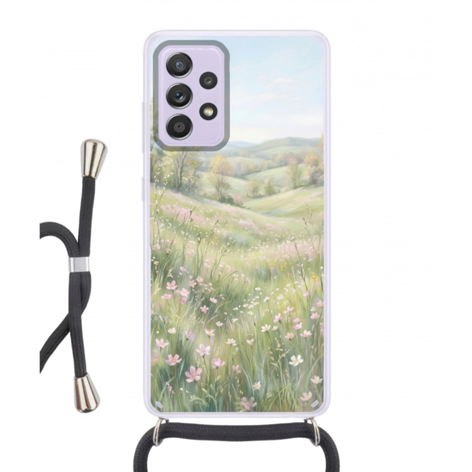 Bloemen veld - Bloemen - Groen Hoesje Samsung Galaxy A52 5G met koord klein -3d