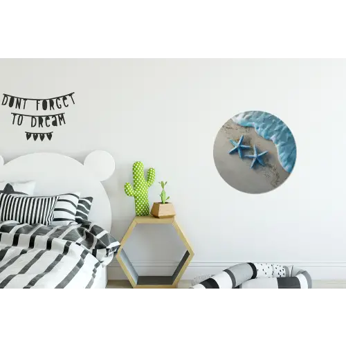 Zeesterren - Zand - Zee - Blauw Wandcirkel aluminium klein -kinderkamer