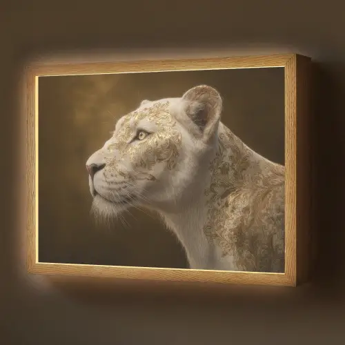 Leeuwin - Bloemen - Wit - Goud Light Box met batterij (Wandlamp) middel -z3d_website