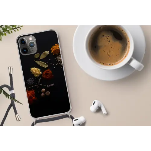 Kruiden - Zwart - Specerijen - Keuken - Koken Hoesje iPhone 12 Pro met koord klein -oordop