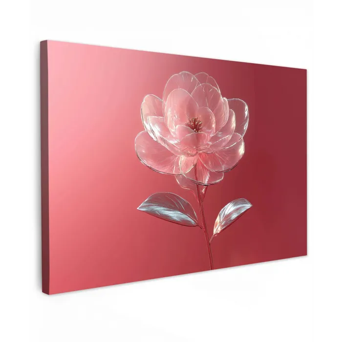 Sierlijk - Bloem - Roze - Glazen Tuinposter op houten frame 2 cm dik klein -3d