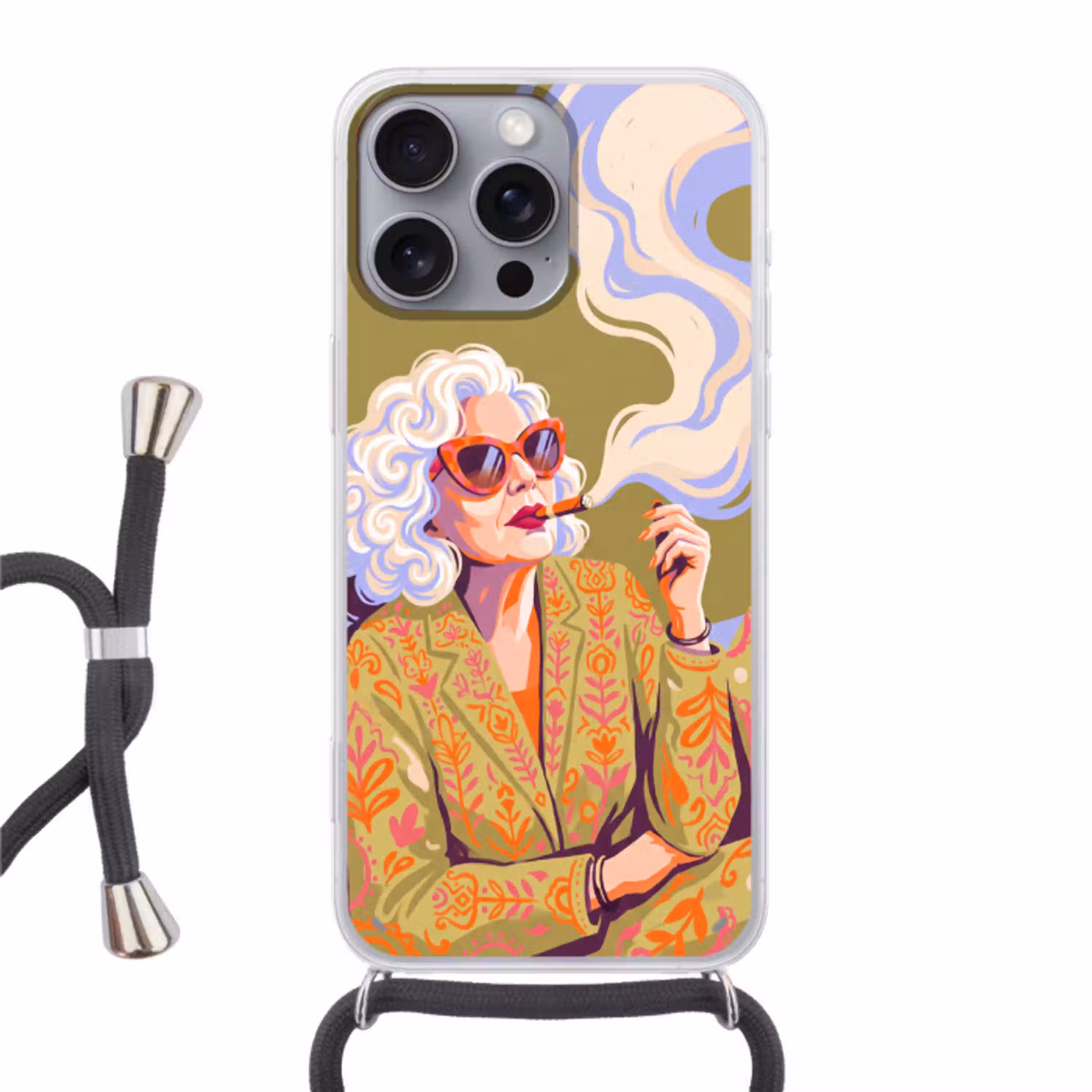 Vrouw - Zonnebril - Portret - Modern - Kleurrijk Hoesje iPhone 16 Pro Max met koord klein -3d