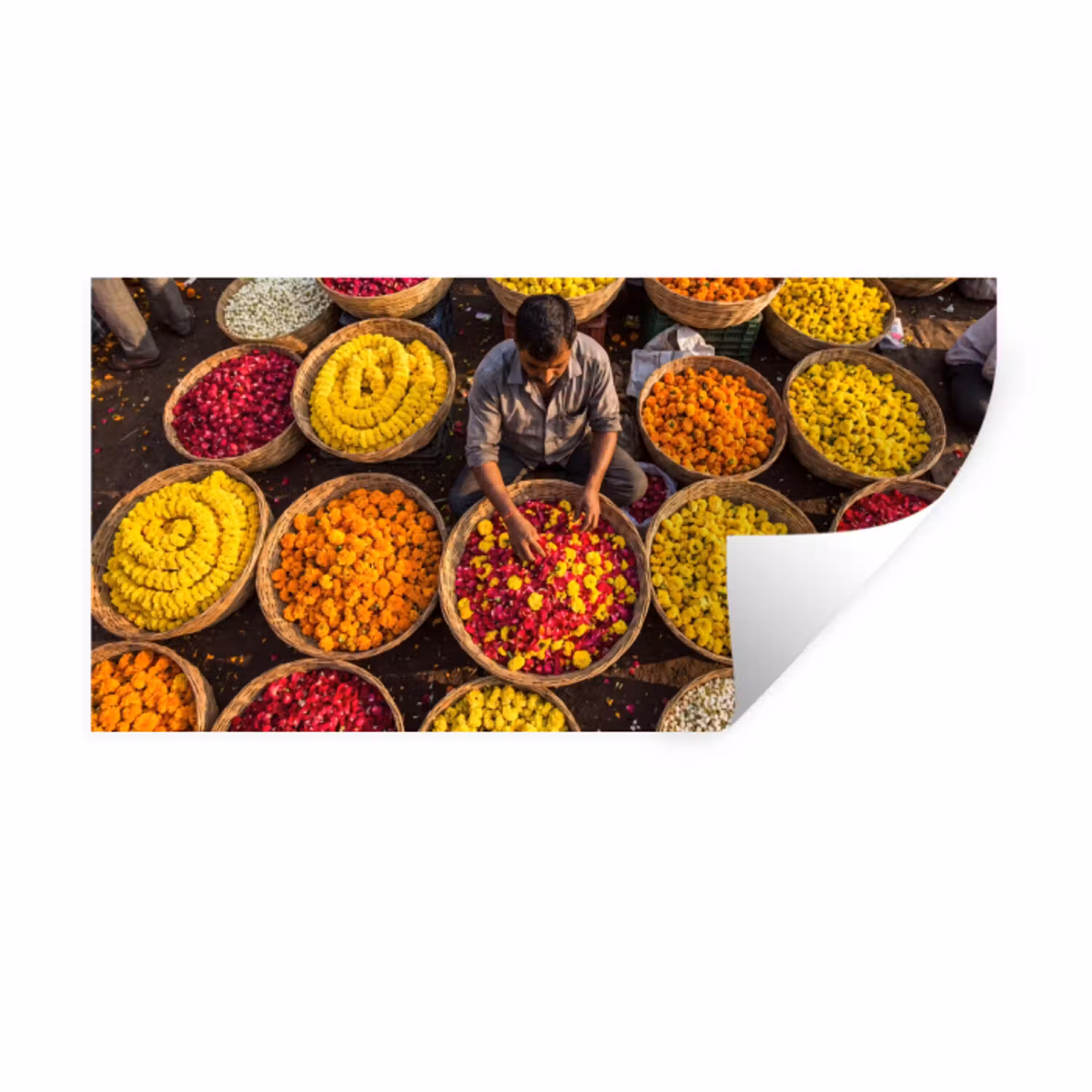 Bloemen - Markt - Kleurrijk Muursticker klein -3d