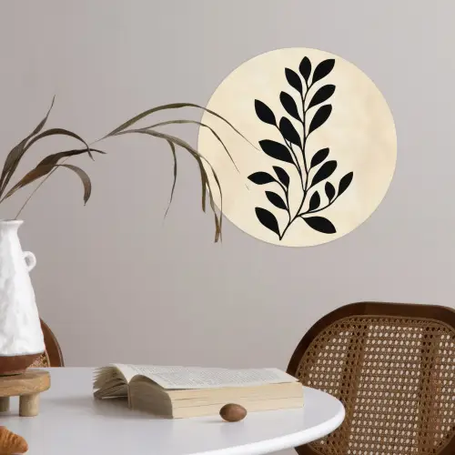 Minimalistisch - Tak - Bladeren - Zwart Wandcirkel behangsticker klein -sfeer3