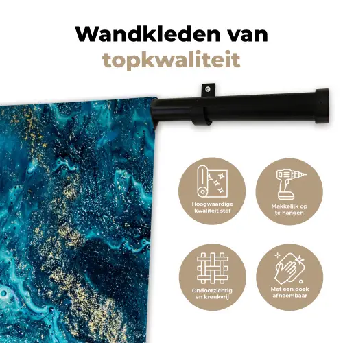 Marmerlook - Blauw - Goud - Luxe - Glitter - Marmer Wandkleed katoen klein -sfeer2