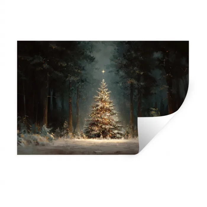 Kerstboom - Bos - Sneeuw - meerkleurig Muursticker klein -3d