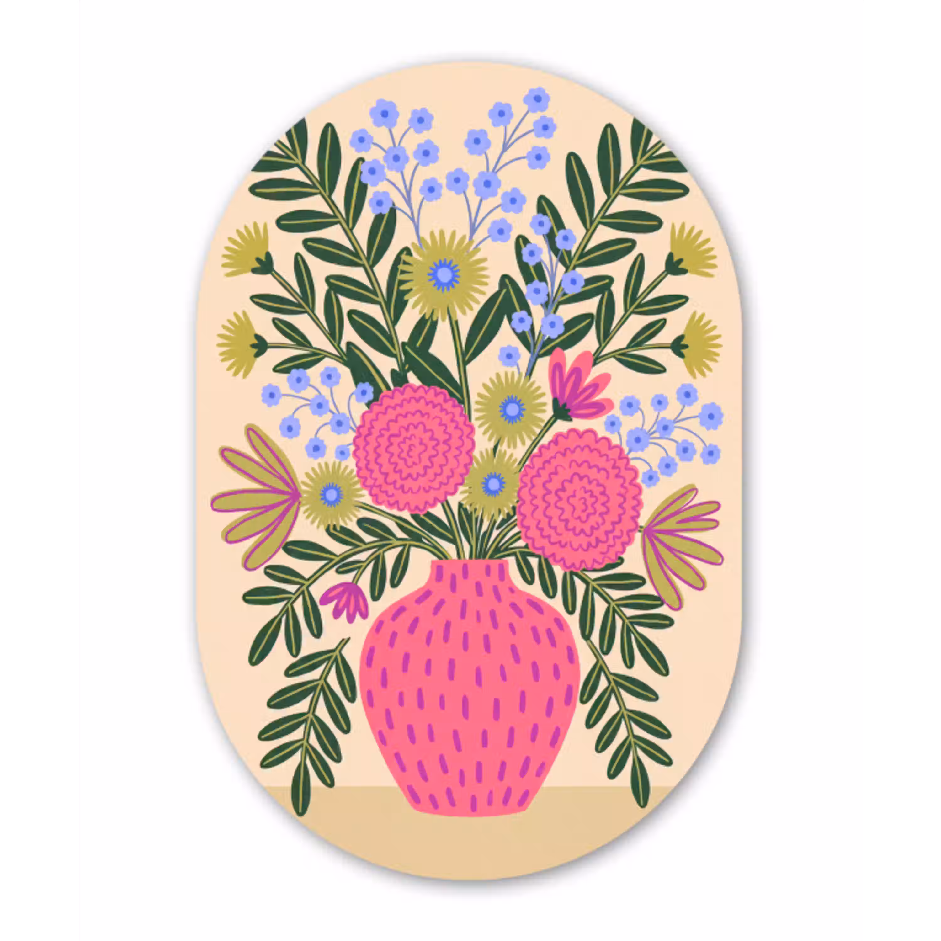 Bloemen - Boeket - Natuur - Abstract - Roze Wandcirkel Ovaal Aluminium middel -3d