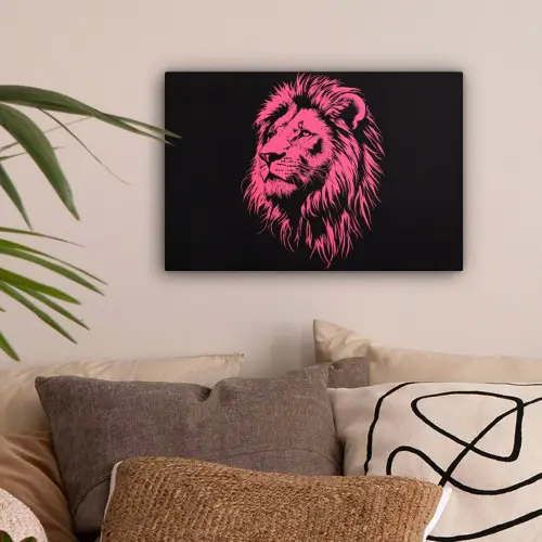Leeuw - Zwart - Roze - Neon canvas 2cm klein -sfeer1