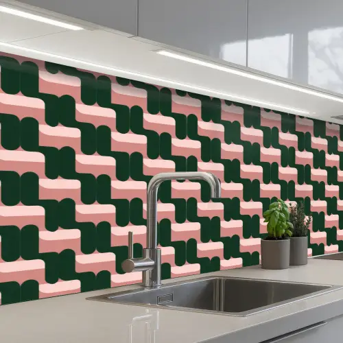 Vlechtpatroon - Groen - Roze - Geometrisch keuken achterwand 2 middel 871 -3d_schuin