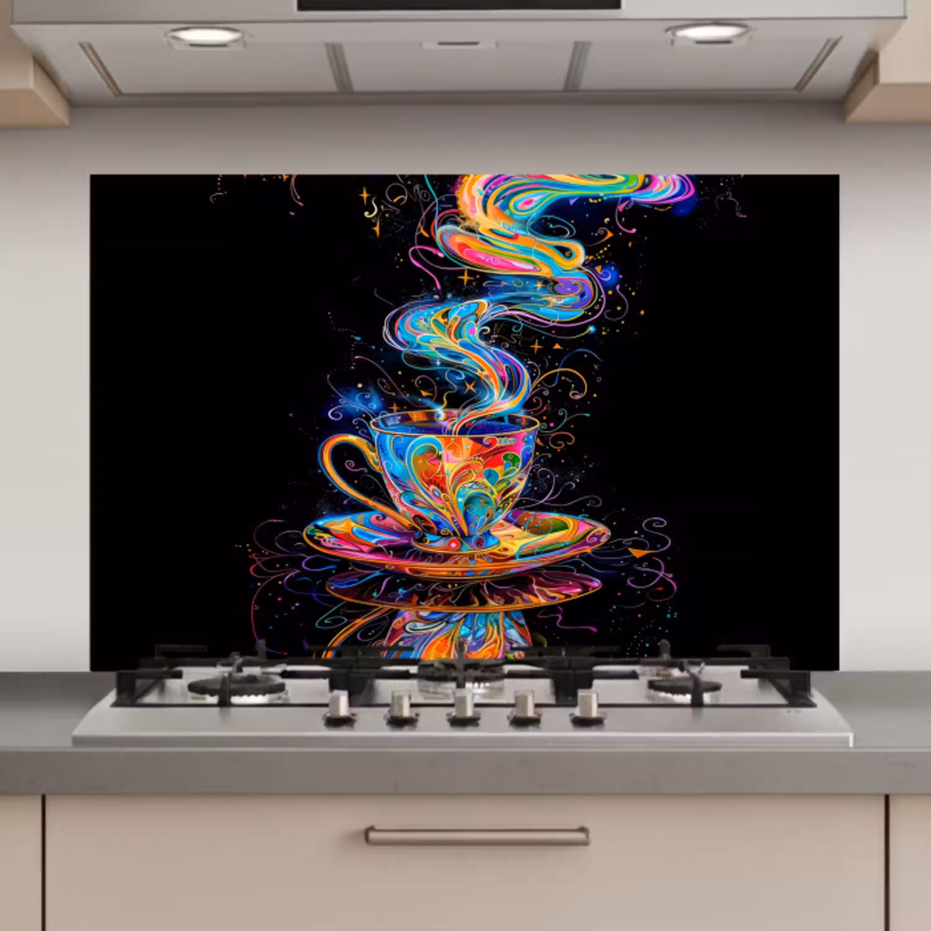 Koffie - Kleurrijk - Zwart - Kopje keuken achterwand spatscherm klein -3d_website