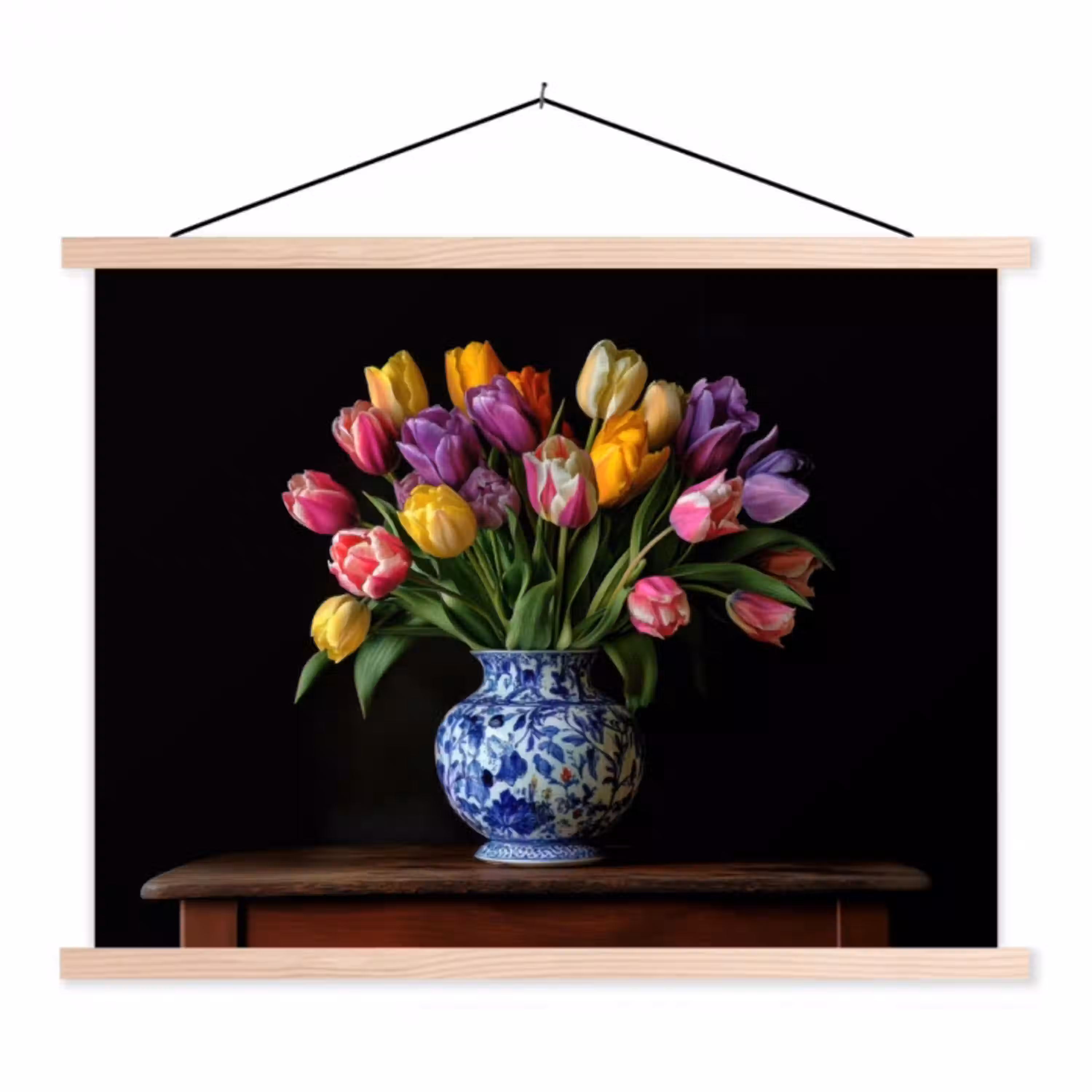 Tulpen - Kleuren - Hout - Vaas textielposter latten blank klein -3d
