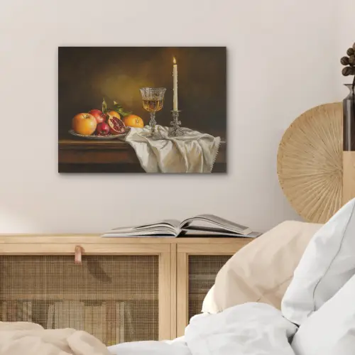 Fruit -  Stilleven - Wijn - Kaars PET vilt klein -sfeer3