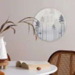 Bos - Bomen - Mist - Natuur - Illustratie - Grijs Akoestische PET Vilt - Rond klein -sfeer3