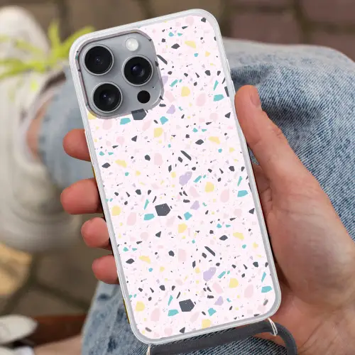 Terrazzo -  Patroon - Zacht - Snoep Hoesje iPhone 16 Pro Max met koord klein 804 -sfeer3