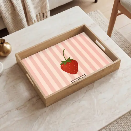 Aardbei - Strepen - Minimalistisch - Rood Dienblad Rechthoek middel -sfeer1