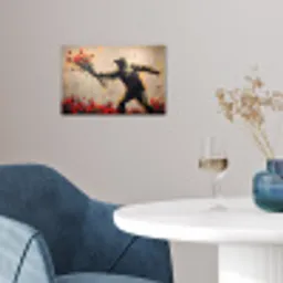 Street art - Man - Bloemen - Rood - Graffiti - Banksy poster papier klein -sfeer3
