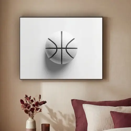 Basketbal - Wit - Schaduw - Lijnen Textielframe zwart klein -sfeer1