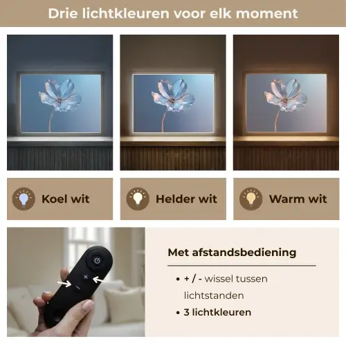 Blauw - Bloem - Glazen - Sierlijk Light Box met batterij (Wandlamp) middel -USP_lichtkleurNL