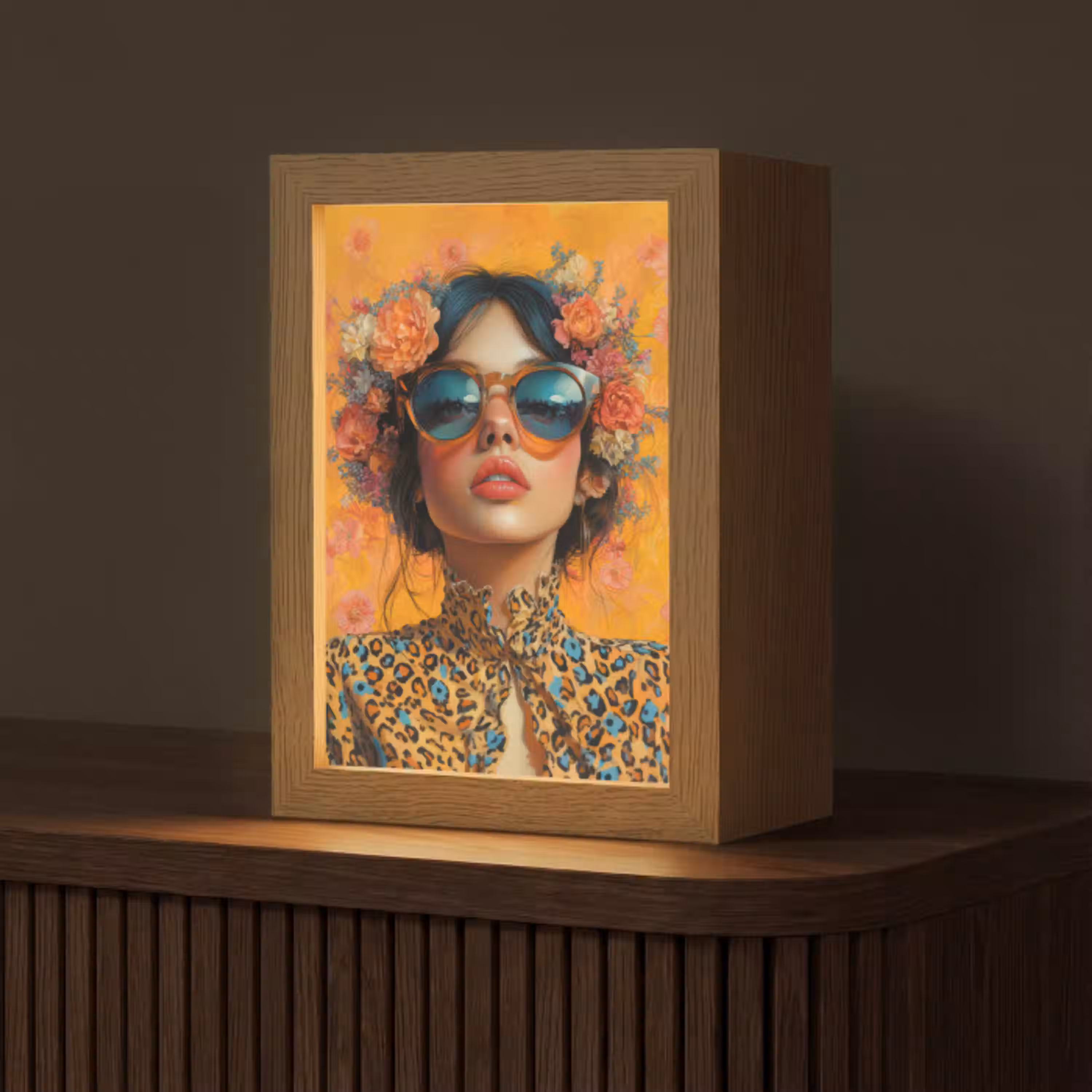 Vrouw - Bloemen - Aesthetic - Oranje Light Box met kabel (Tafellamp) klein -z3d_website