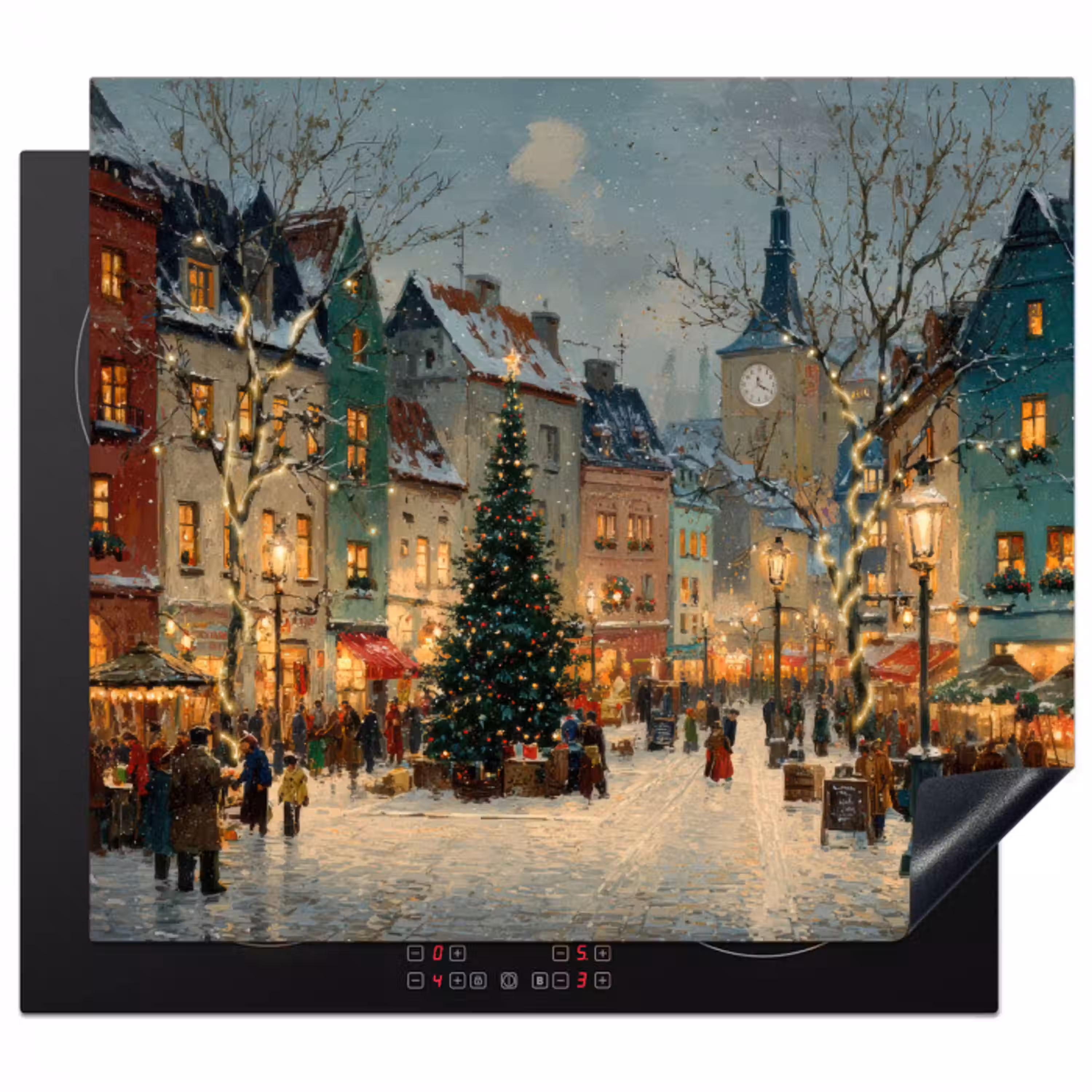 Kerstsfeer - Stadsplein - Kleurrijk Inductie beschermer vinyl 3mm middel -3d