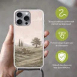 Heuvellandschap - Bomen - Natuur - Groen Hoesje iPhone 16 Pro Max met koord klein -sfeer2_NL