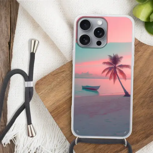 Zee - Boot - Zonsondergang Hoesje iPhone 16 Pro Max met koord klein -sfeer4