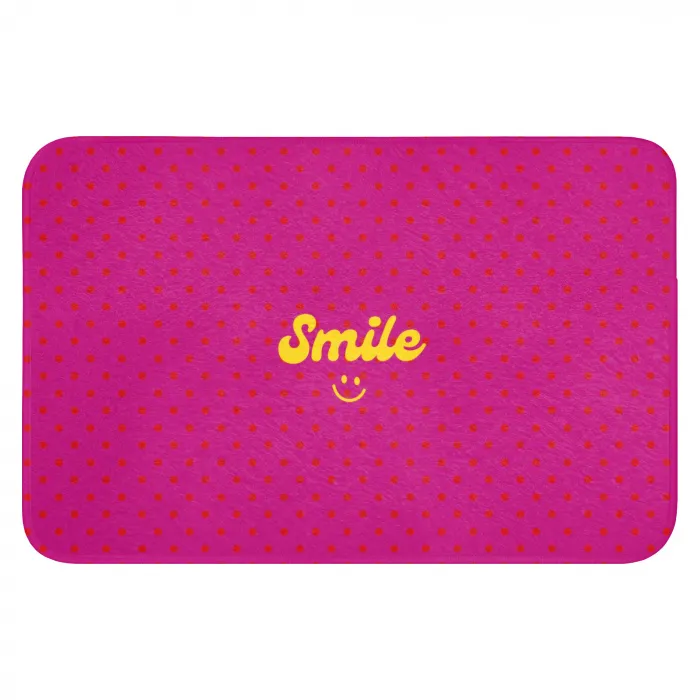 Smile - Stippen - Geel - Smiley - Roze Badmat klein -3d