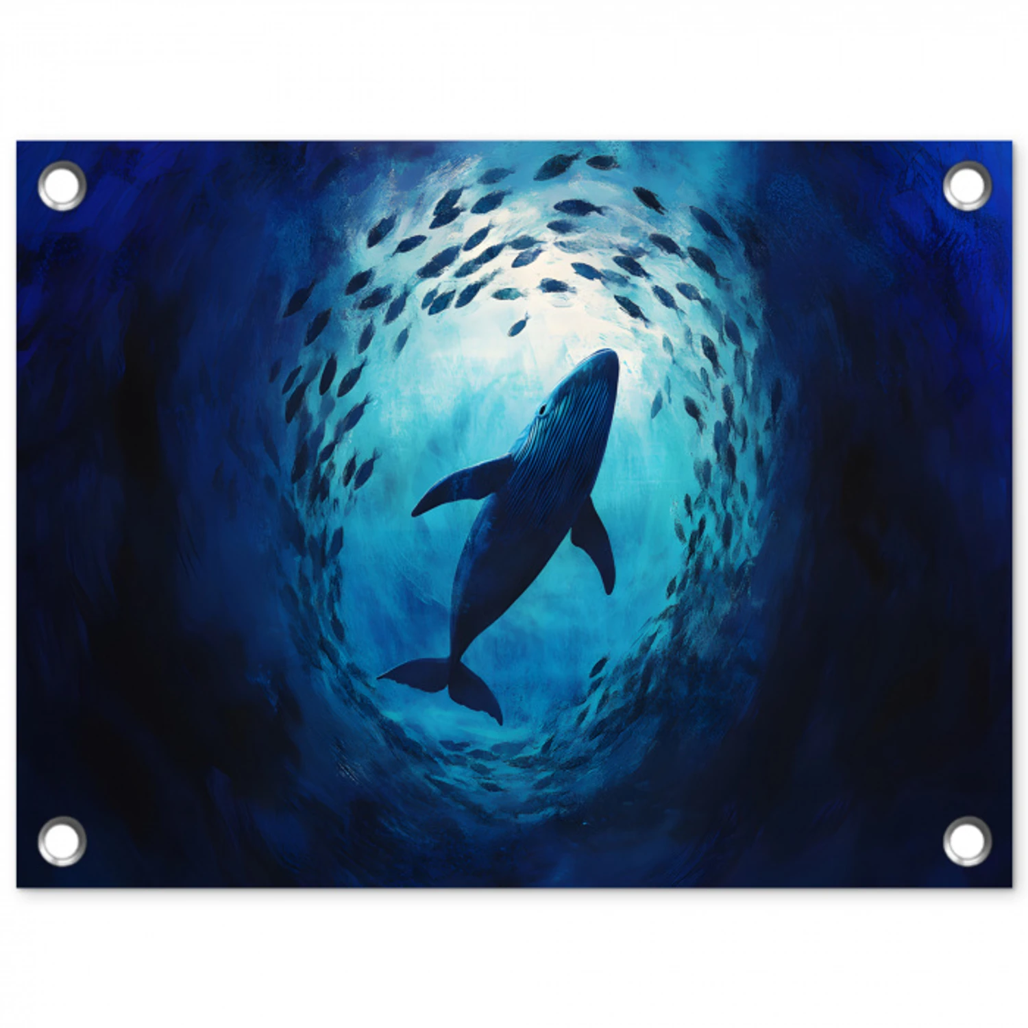 Walvis - Vissen - Donkerblauw tuinposter los doek klein -3d