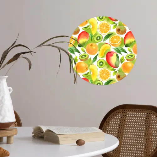 Kiwi - Sinasappel - Mango - Perzik Wandcirkel behangsticker klein 186 -sfeer3