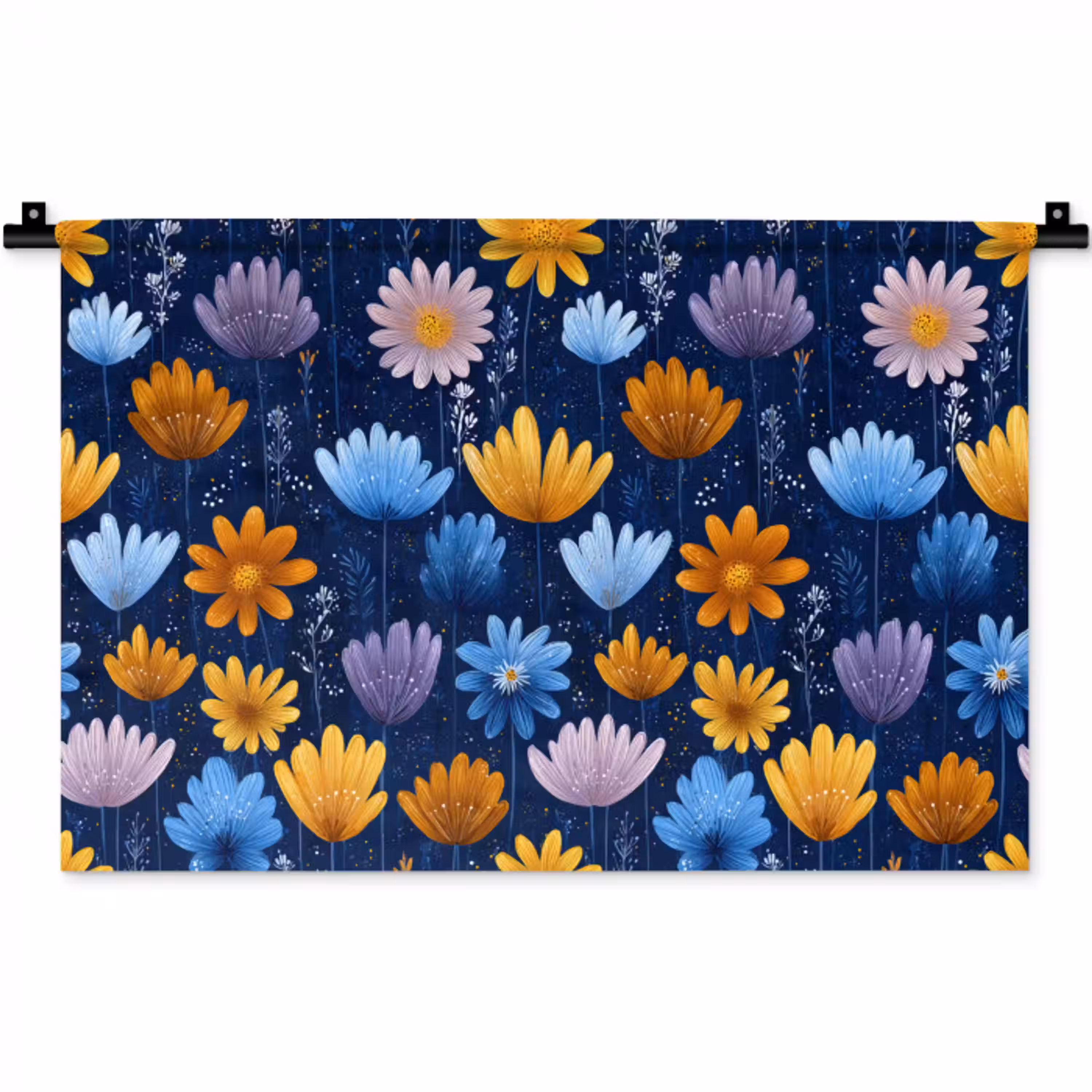 Bloemen - Patroon - Blauw - Contrast Wandkleed katoen klein -zz3d