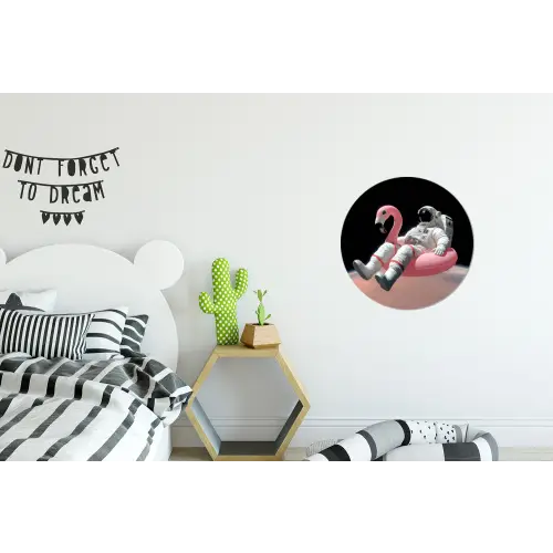 Astronaut - Flamingo - Zwemband - Roze Wandcirkel aluminium klein -kinderkamer