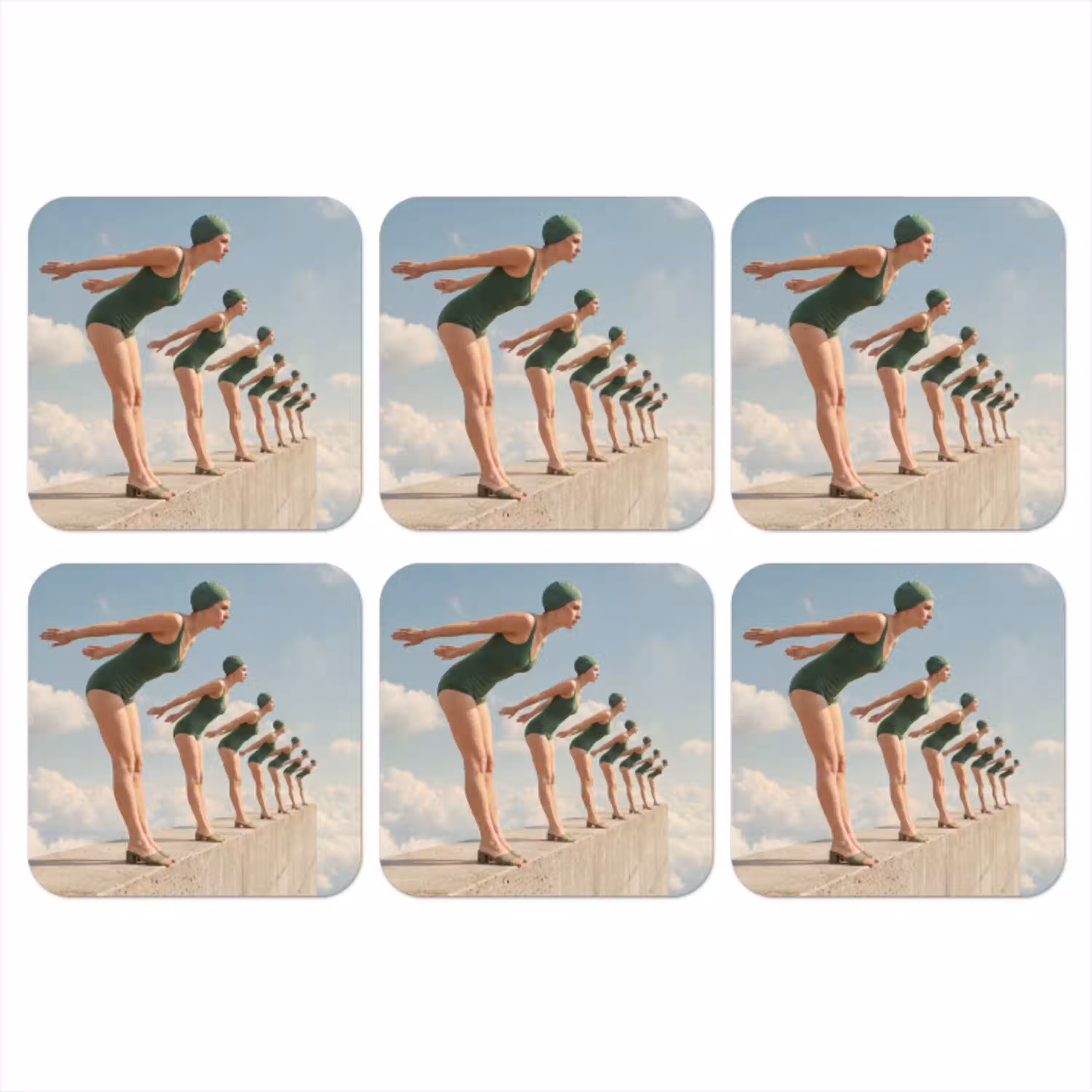 Vrouwen - Duikhouding - Wolken onderzetter kurk middel -3d