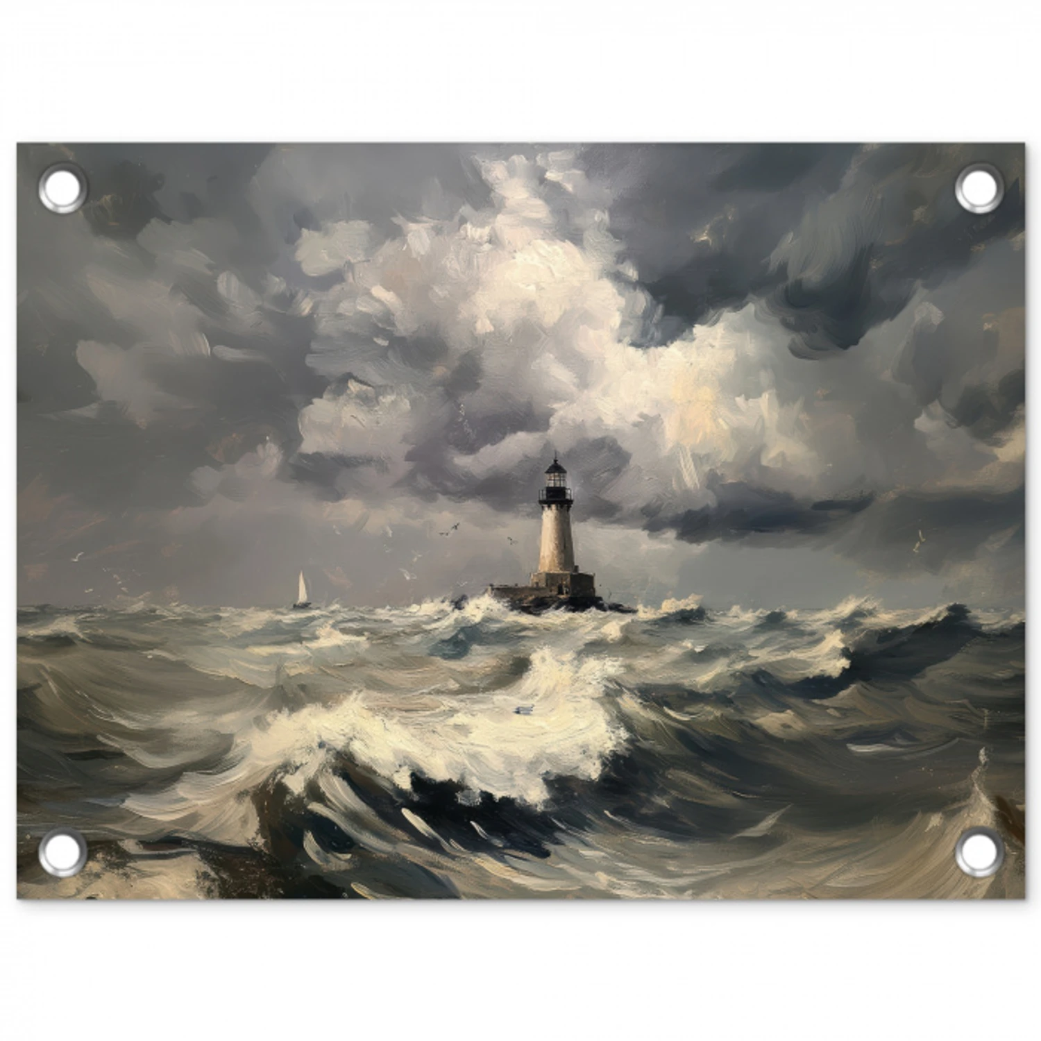 Vuurtoren - Golven - Storm tuinposter los doek klein -3d